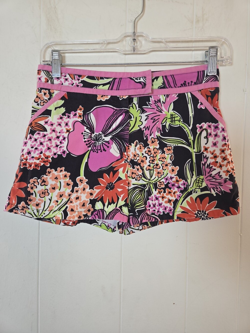 Vtg Lilly Pulitzer Girls Pink Green Black Orange Floral Shorts Size 12